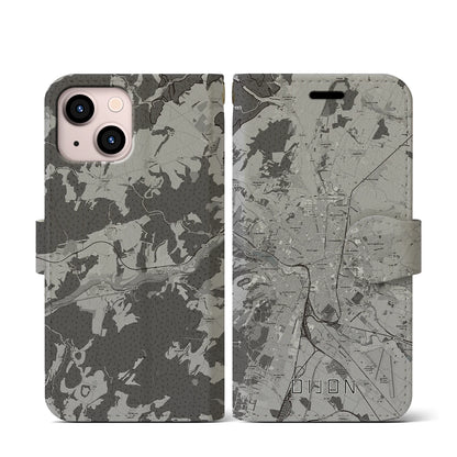 【ディジョン（フランス）】地図柄iPhoneケース（手帳タイプ）モノトーン・iPhone 13 mini 用