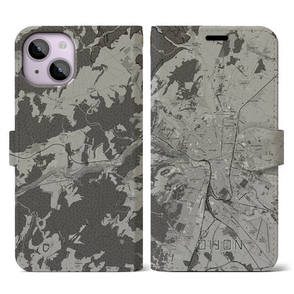 【ディジョン（フランス）】地図柄iPhoneケース（手帳タイプ）モノトーン・iPhone 14 用