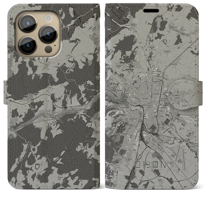 【ディジョン（フランス）】地図柄iPhoneケース（手帳タイプ）モノトーン・iPhone 14 Pro Max 用