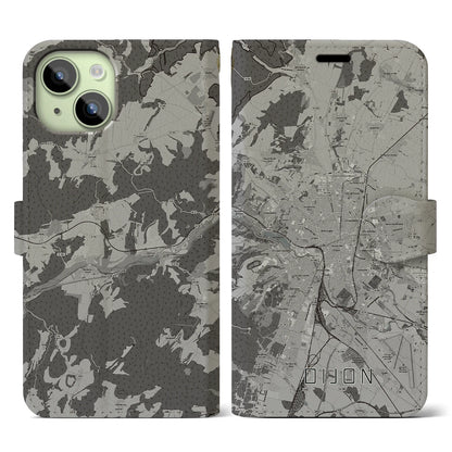 【ディジョン（フランス）】地図柄iPhoneケース（手帳タイプ）モノトーン・iPhone 15 用