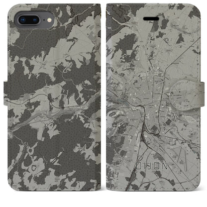 【ディジョン（フランス）】地図柄iPhoneケース（手帳タイプ）モノトーン・iPhone 8Plus /7Plus / 6sPlus / 6Plus 用