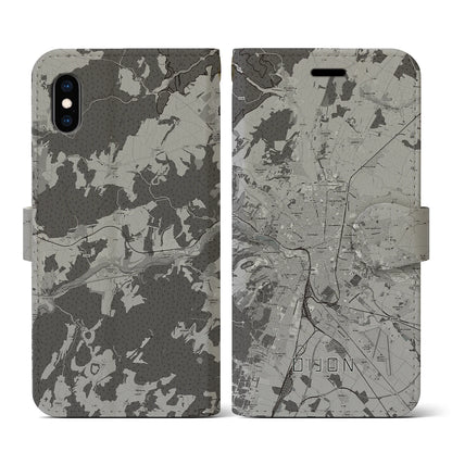【ディジョン（フランス）】地図柄iPhoneケース（手帳タイプ）モノトーン・iPhone XS / X 用
