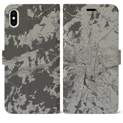 【ディジョン（フランス）】地図柄iPhoneケース（手帳タイプ）モノトーン・iPhone XS Max 用