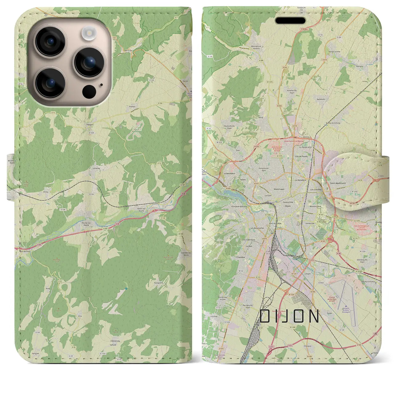 【ディジョン（フランス）】地図柄iPhoneケース（手帳タイプ）ナチュラル・iPhone 16 Plus 用