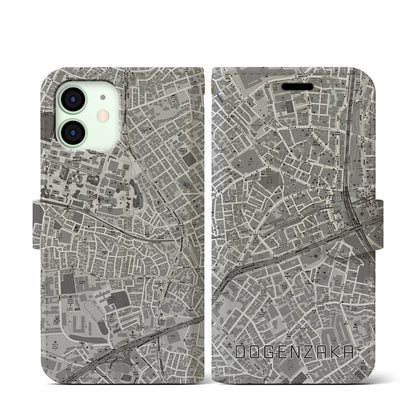 【道玄坂（東京都）】地図柄iPhoneケース（手帳タイプ）モノトーン・iPhone 12 mini 用