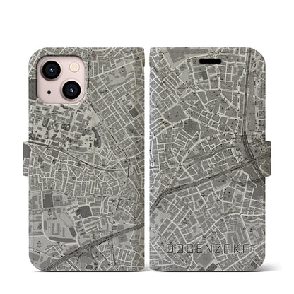 【道玄坂（東京都）】地図柄iPhoneケース（手帳タイプ）モノトーン・iPhone 13 mini 用