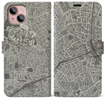 【道玄坂（東京都）】地図柄iPhoneケース（手帳タイプ）モノトーン・iPhone 15 Plus 用