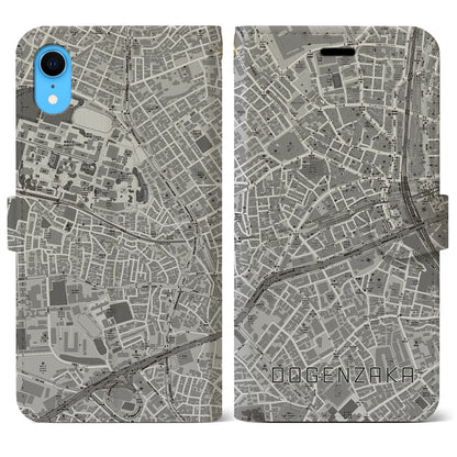 【道玄坂（東京都）】地図柄iPhoneケース（手帳タイプ）モノトーン・iPhone XR 用