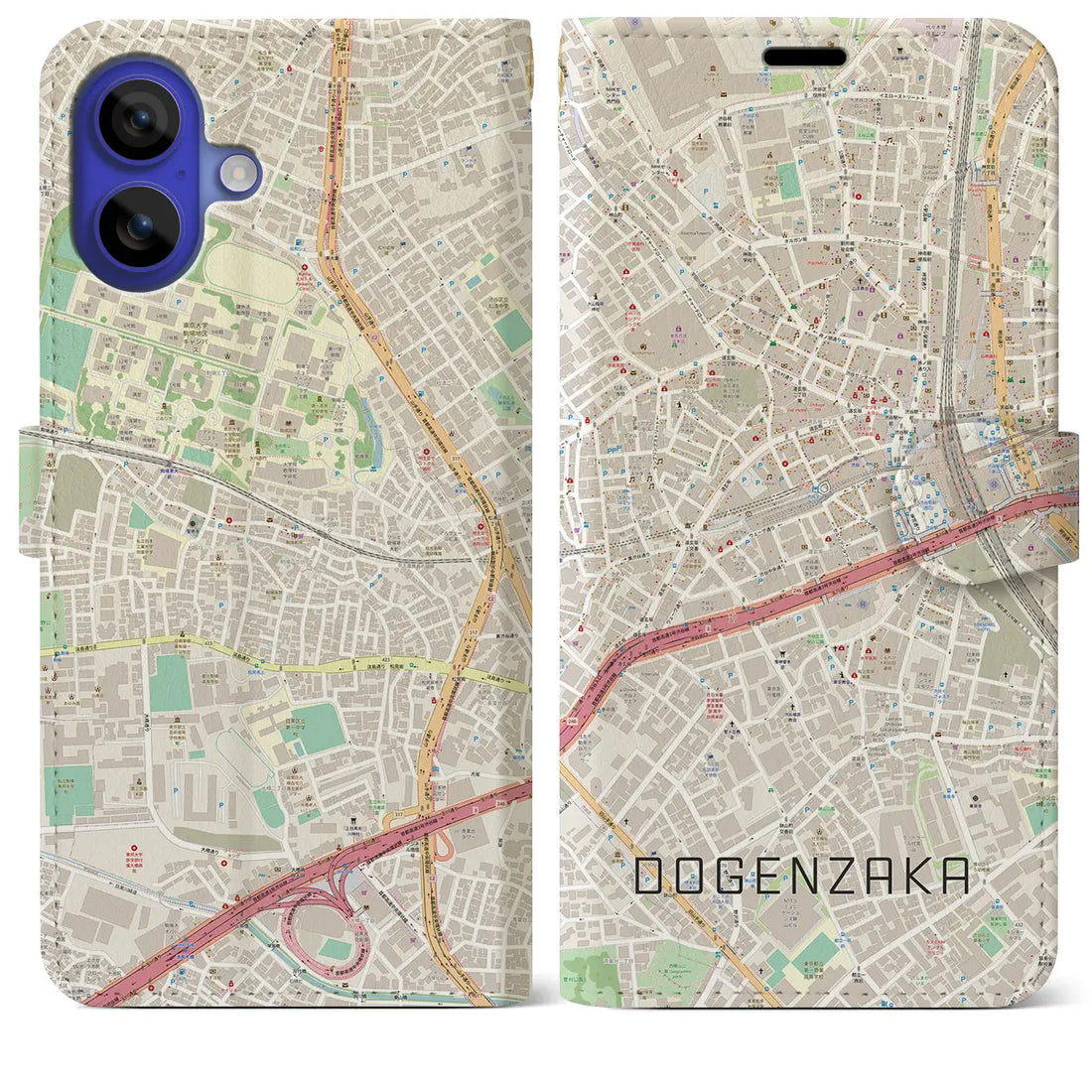 【道玄坂(東京都)】地図柄iPhoneケース(手帳タイプ)ナチュラル・iPhone 16 Pro Max 用