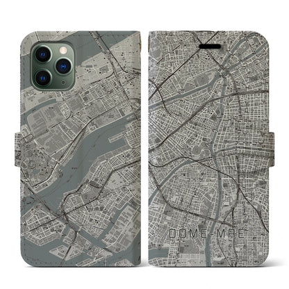 【ドーム前（大阪府）】地図柄iPhoneケース（手帳タイプ）モノトーン・iPhone 11 Pro 用