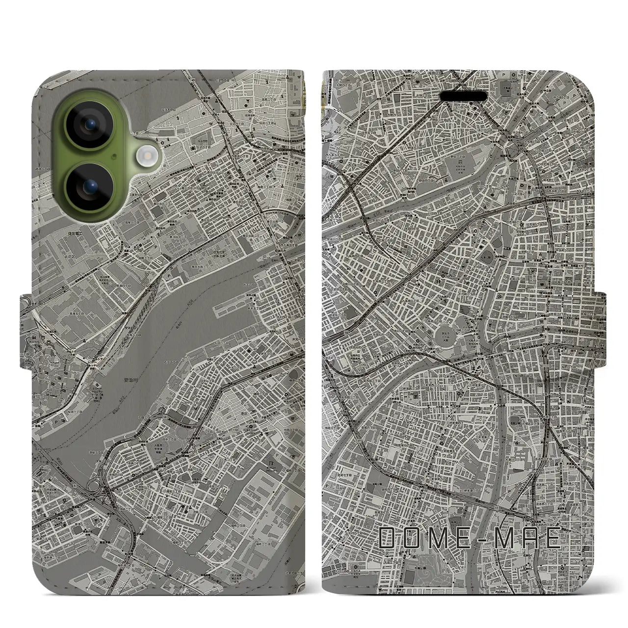 【ドーム前（大阪府）】地図柄iPhoneケース（手帳タイプ）