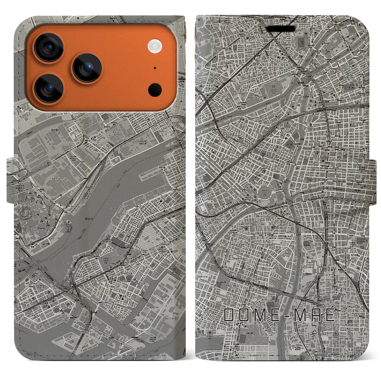 【ドーム前（大阪府）】地図柄iPhoneケース（手帳タイプ）