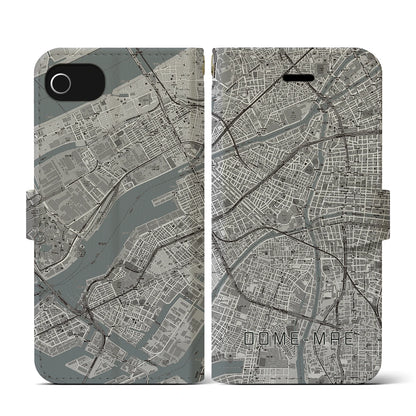 【ドーム前（大阪府）】地図柄iPhoneケース（手帳タイプ）モノトーン・iPhone SE（第3 / 第2世代） / 8 / 7 / 6s / 6 用
