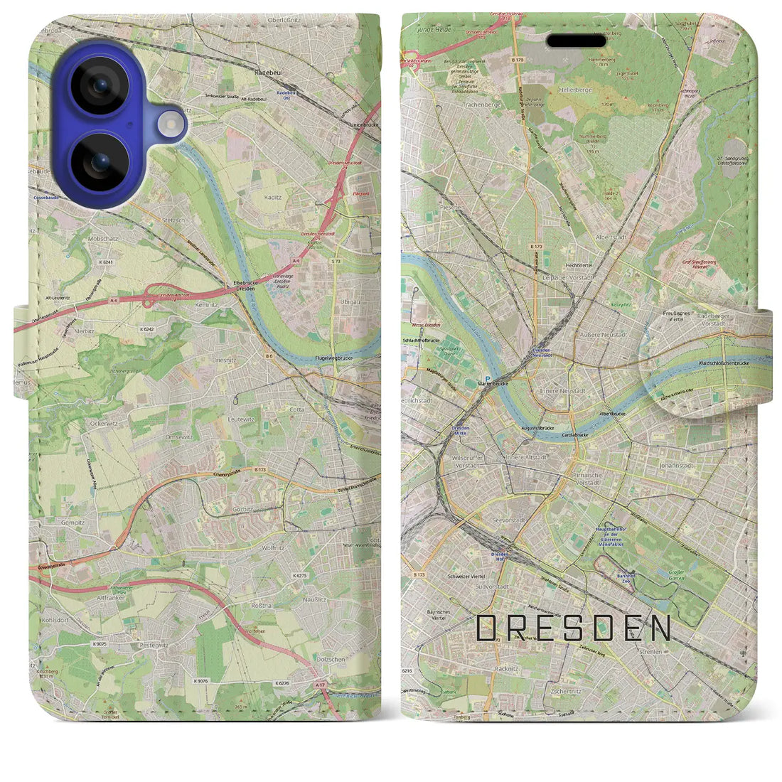 【ドレスデン(ドイツ)】地図柄iPhoneケース(手帳タイプ)モノトーン・iPhone 16 Pro Max 用
