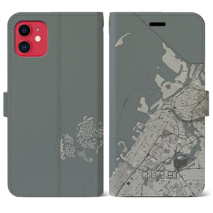 【ドバイ（アラブ首長国連邦）】地図柄iPhoneケース（手帳タイプ）モノトーン・iPhone 11 用