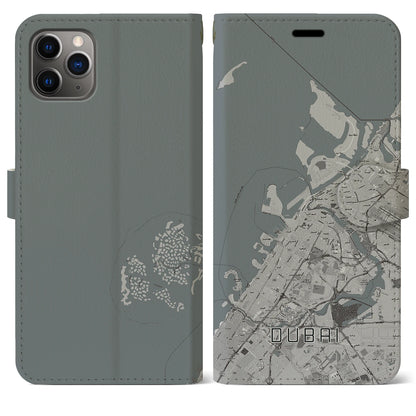 【ドバイ（アラブ首長国連邦）】地図柄iPhoneケース（手帳タイプ）モノトーン・iPhone 11 Pro Max 用