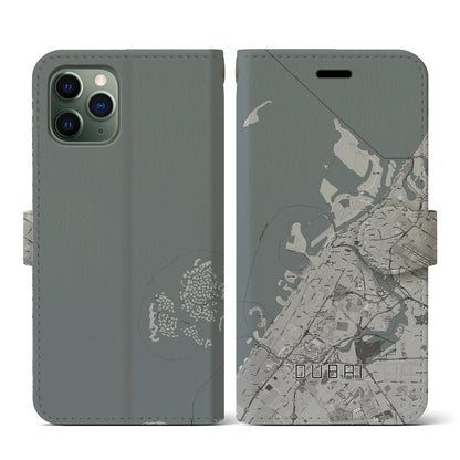 【ドバイ（アラブ首長国連邦）】地図柄iPhoneケース（手帳タイプ）モノトーン・iPhone 11 Pro 用