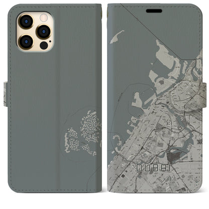 【ドバイ（アラブ首長国連邦）】地図柄iPhoneケース（手帳タイプ）モノトーン・iPhone 12 Pro Max 用