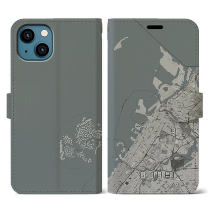 【ドバイ（アラブ首長国連邦）】地図柄iPhoneケース（手帳タイプ）モノトーン・iPhone 13 用