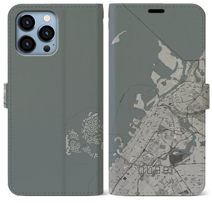 【ドバイ（アラブ首長国連邦）】地図柄iPhoneケース（手帳タイプ）モノトーン・iPhone 13 Pro Max 用