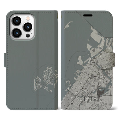 【ドバイ（アラブ首長国連邦）】地図柄iPhoneケース（手帳タイプ）モノトーン・iPhone 13 Pro 用