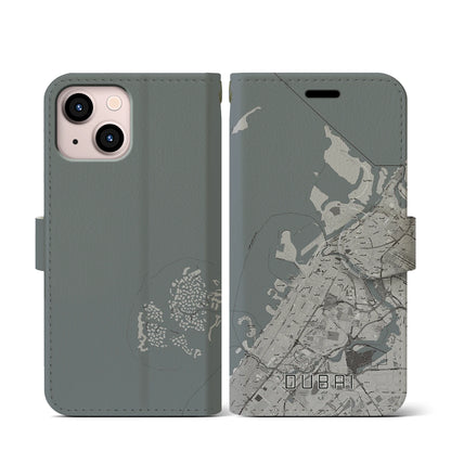 【ドバイ（アラブ首長国連邦）】地図柄iPhoneケース（手帳タイプ）モノトーン・iPhone 13 mini 用