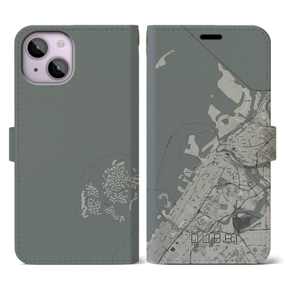 【ドバイ（アラブ首長国連邦）】地図柄iPhoneケース（手帳タイプ）モノトーン・iPhone 14 用