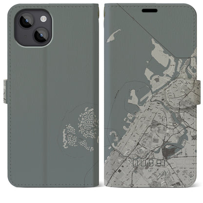 【ドバイ（アラブ首長国連邦）】地図柄iPhoneケース（手帳タイプ）モノトーン・iPhone 14 Plus 用