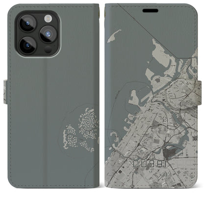 【ドバイ（アラブ首長国連邦）】地図柄iPhoneケース（手帳タイプ）モノトーン・iPhone 15 Pro Max 用