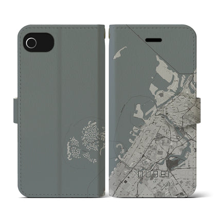 【ドバイ（アラブ首長国連邦）】地図柄iPhoneケース（手帳タイプ）モノトーン・iPhone SE（第3 / 第2世代） / 8 / 7 / 6s / 6 用