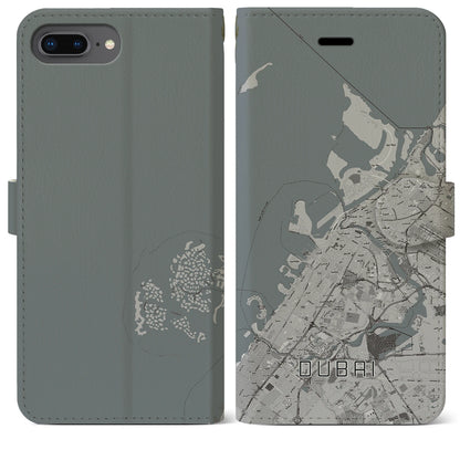 【ドバイ（アラブ首長国連邦）】地図柄iPhoneケース（手帳タイプ）モノトーン・iPhone 8Plus /7Plus / 6sPlus / 6Plus 用