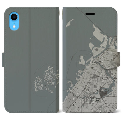 【ドバイ（アラブ首長国連邦）】地図柄iPhoneケース（手帳タイプ）モノトーン・iPhone XR 用