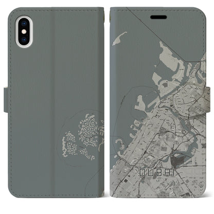 【ドバイ（アラブ首長国連邦）】地図柄iPhoneケース（手帳タイプ）モノトーン・iPhone XS Max 用