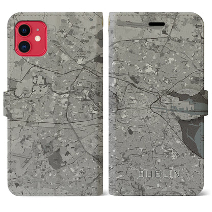 【ダブリン（アイルランド）】地図柄iPhoneケース（手帳タイプ）モノトーン・iPhone 11 用