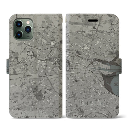 【ダブリン（アイルランド）】地図柄iPhoneケース（手帳タイプ）モノトーン・iPhone 11 Pro 用