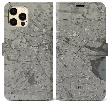 【ダブリン（アイルランド）】地図柄iPhoneケース（手帳タイプ）モノトーン・iPhone 12 Pro Max 用