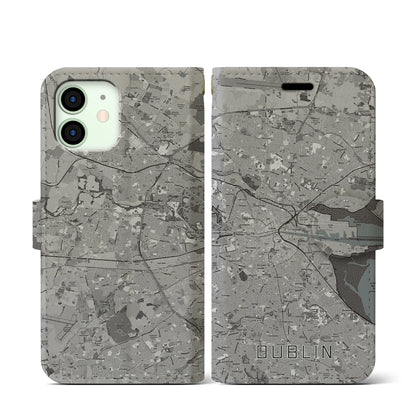 【ダブリン（アイルランド）】地図柄iPhoneケース（手帳タイプ）モノトーン・iPhone 12 mini 用