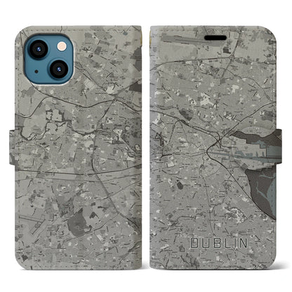 【ダブリン（アイルランド）】地図柄iPhoneケース（手帳タイプ）モノトーン・iPhone 13 用