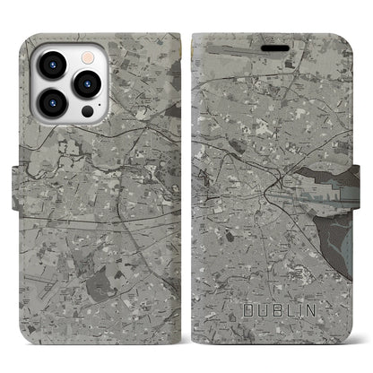 【ダブリン（アイルランド）】地図柄iPhoneケース（手帳タイプ）モノトーン・iPhone 13 Pro 用