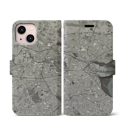 【ダブリン（アイルランド）】地図柄iPhoneケース（手帳タイプ）モノトーン・iPhone 13 mini 用