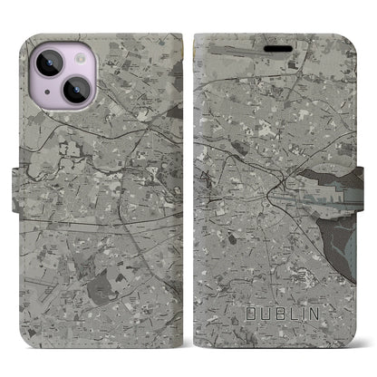【ダブリン（アイルランド）】地図柄iPhoneケース（手帳タイプ）モノトーン・iPhone 14 用