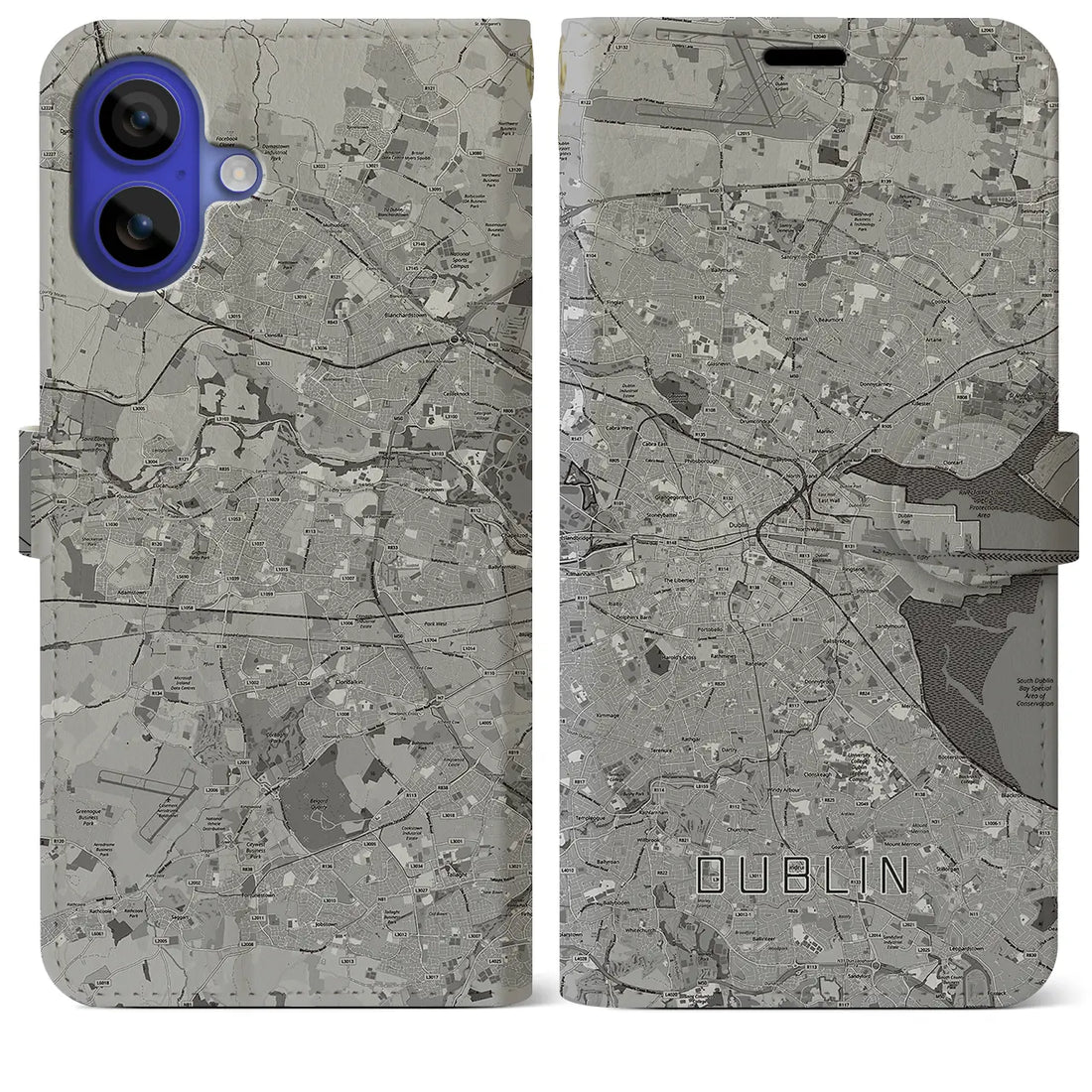 【ダブリン(アイルランド)】地図柄iPhoneケース(手帳タイプ)モノトーン・iPhone 16 Pro Max 用