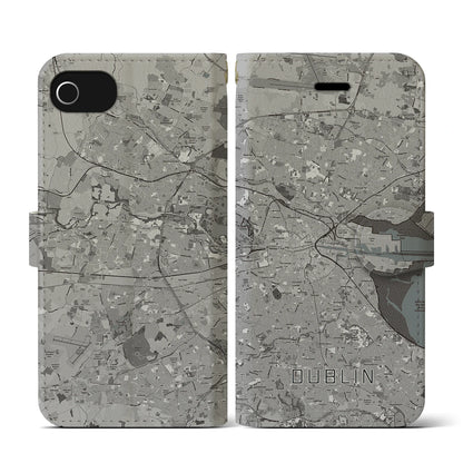 【ダブリン（アイルランド）】地図柄iPhoneケース（手帳タイプ）モノトーン・iPhone SE（第3 / 第2世代） / 8 / 7 / 6s / 6 用