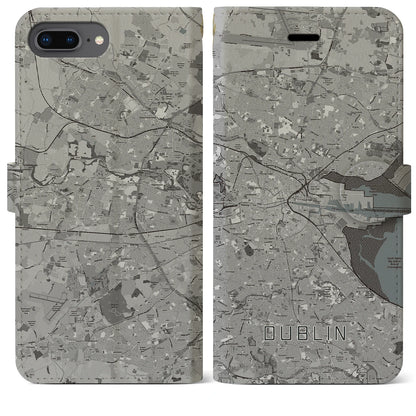 【ダブリン（アイルランド）】地図柄iPhoneケース（手帳タイプ）モノトーン・iPhone 8Plus /7Plus / 6sPlus / 6Plus 用