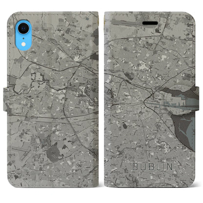 【ダブリン（アイルランド）】地図柄iPhoneケース（手帳タイプ）モノトーン・iPhone XR 用