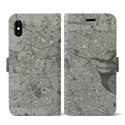 【ダブリン（アイルランド）】地図柄iPhoneケース（手帳タイプ）モノトーン・iPhone XS / X 用