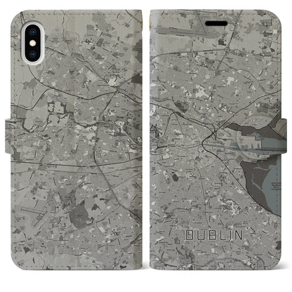 【ダブリン（アイルランド）】地図柄iPhoneケース（手帳タイプ）モノトーン・iPhone XS Max 用