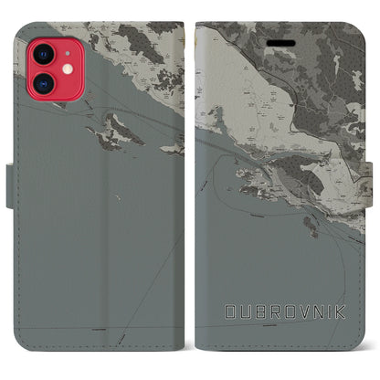 【ドゥブロヴニク（クロアチア）】地図柄iPhoneケース（手帳タイプ）モノトーン・iPhone 11 用