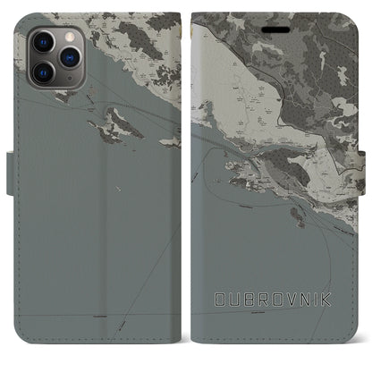 【ドゥブロヴニク（クロアチア）】地図柄iPhoneケース（手帳タイプ）モノトーン・iPhone 11 Pro Max 用