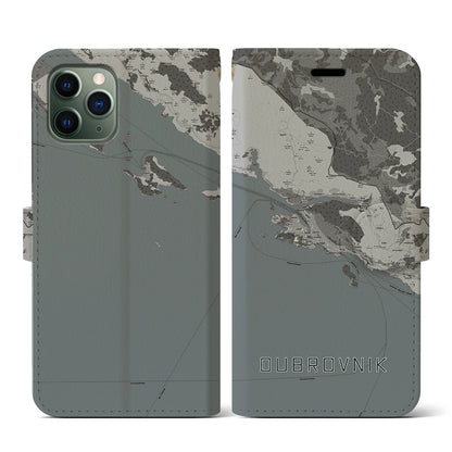 【ドゥブロヴニク（クロアチア）】地図柄iPhoneケース（手帳タイプ）モノトーン・iPhone 11 Pro 用